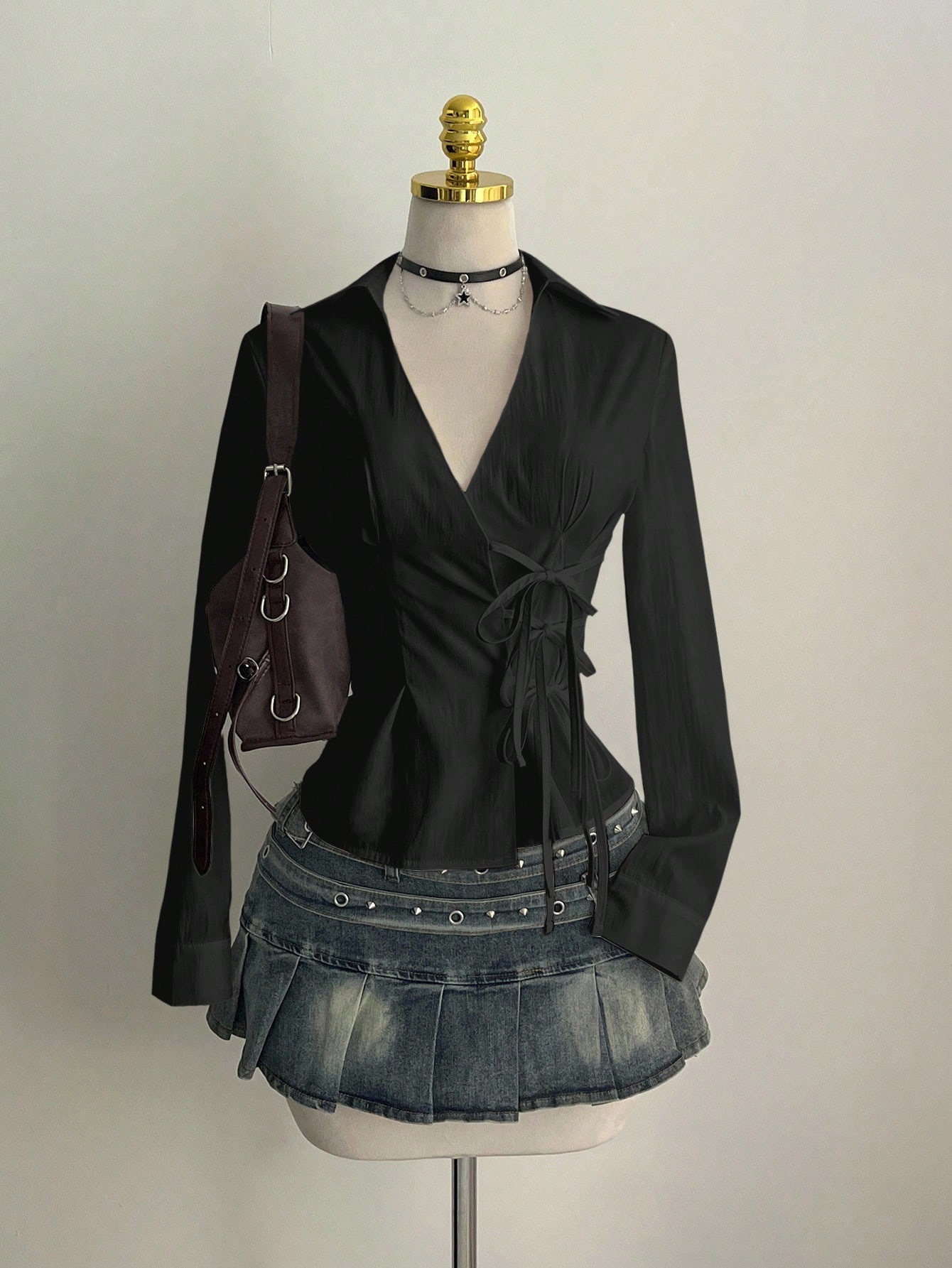 Unique Leather Work - Kemeja Wanita Harajuku Estetika Unik Slim
